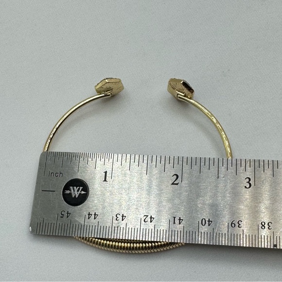 Gold Tone Blue Lucite Crystal Halo Cuff Bracelet Open Flexible Bangle - Picture 5 of 8